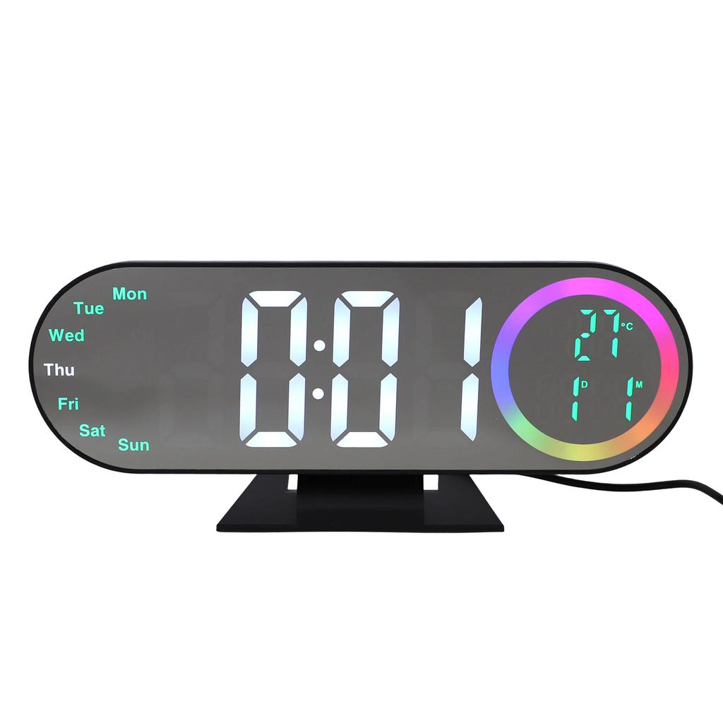 Digital Alarm Clock LED Large Display Loud Mirror Desk Clock with 16 Color Night Light 3 Brightness Settings for Heavy