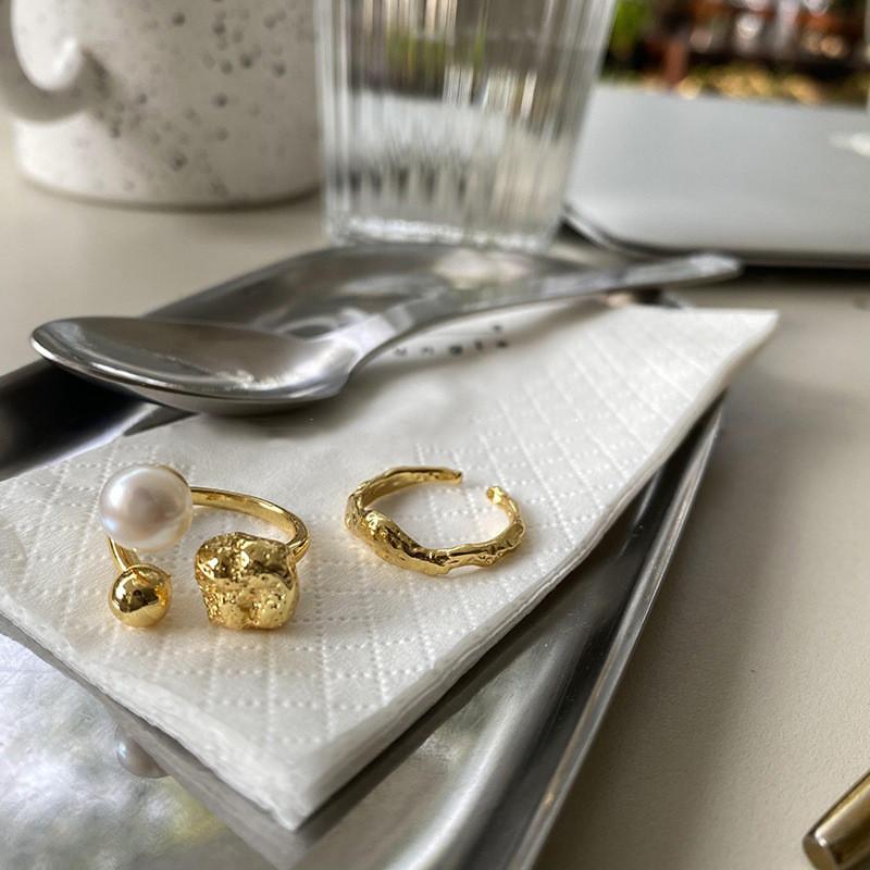 Trendy Korean Pearl Statement Ring For Women Retro Inspired Unique Design Adjustable Size