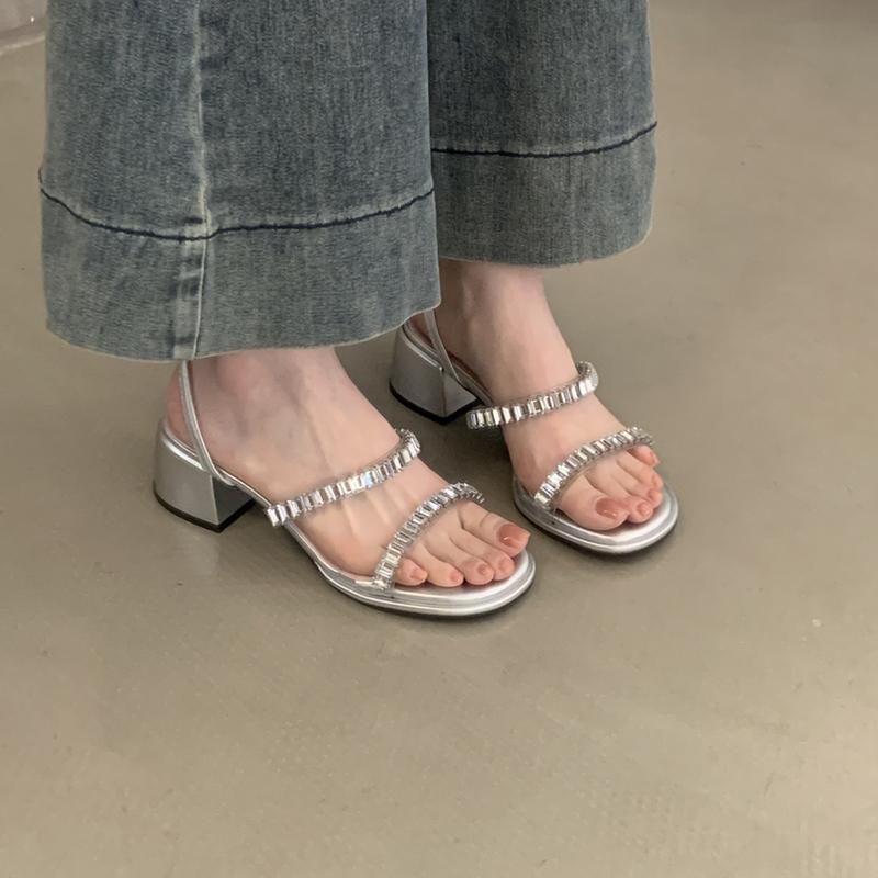 Fashion Women's Summer Gladiator Sandals Fashionable Crystal Narrow Band Footwear Ladies Thick Heel Sandalias