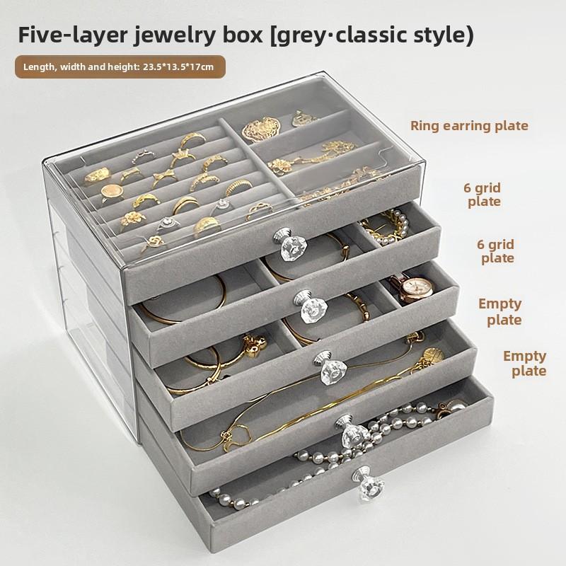 3/5Layer Flannel Jewelry Box Earring Necklace Ring Boxes Jewelry Dustproof Tabletop Organizers Multifunctional Storage Box Gifts