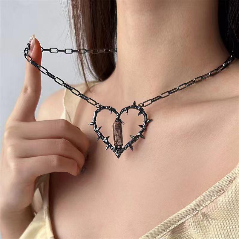 Punk Metal Thorn Rivet Choker Necklace For Men Woman Gothic Hip Hop Double Layer Clavicle Chain Necklace Y2K Jewelry Accessories