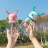 Water Bottle Children's Cartoon Antlers Plastic Cup with Lifting Rope Crossbody Straw Cup Outdoor Portable Big Belly Cup