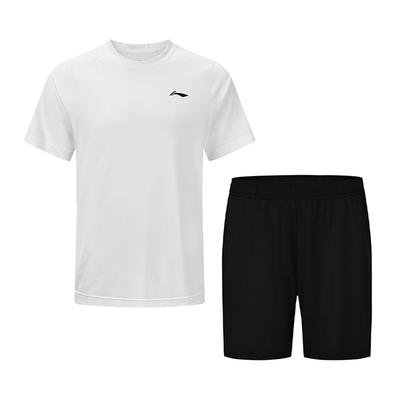 Breathable Cool Round Neck Top And Mid Waist Solid Color Comfortable Shorts Casual Sports Set Unisex Sets White AATV059-3