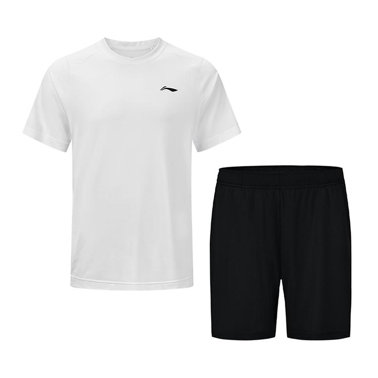 

Li-Ning Breathable Cool Round Neck Top And Mid Waist Solid Color Comfortable Shorts Casual Sports Set Unisex sets White AATV059-3 S