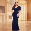 High-End Plus-Size Long Dress, New European and American Style Short-Sleeve Dress, Slim-Fit Mermaid Bridesmaid Evening Gown