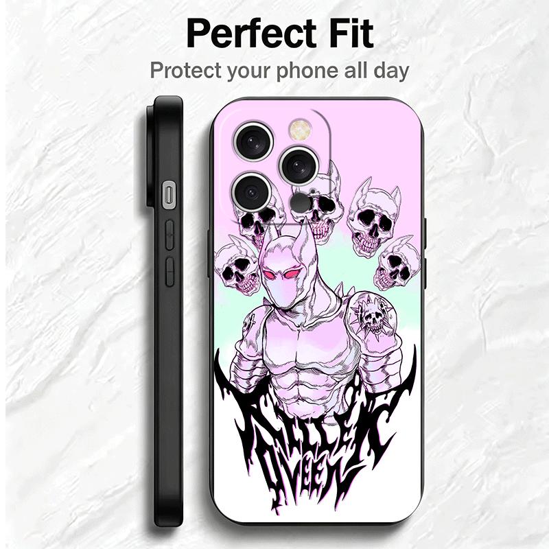 JoJo Adventure Killer Queen Soft Phone Case for iPhone 16 16E 17 Air 15 Pro Max 14 Plus 13 Mini 11 12 7 Black Cover Back Shell