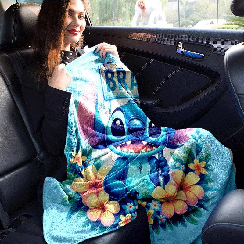 1pc Stitch Flowers Printing Blanket - Soft, All-Season Throw for Office Blanket,Personalized Gift with Adorable Cartoon Design