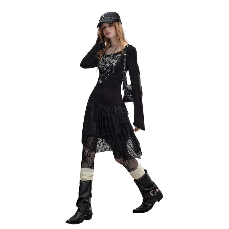 

UNIFREE Autumn Lace Patchwork A-Line Dress XL