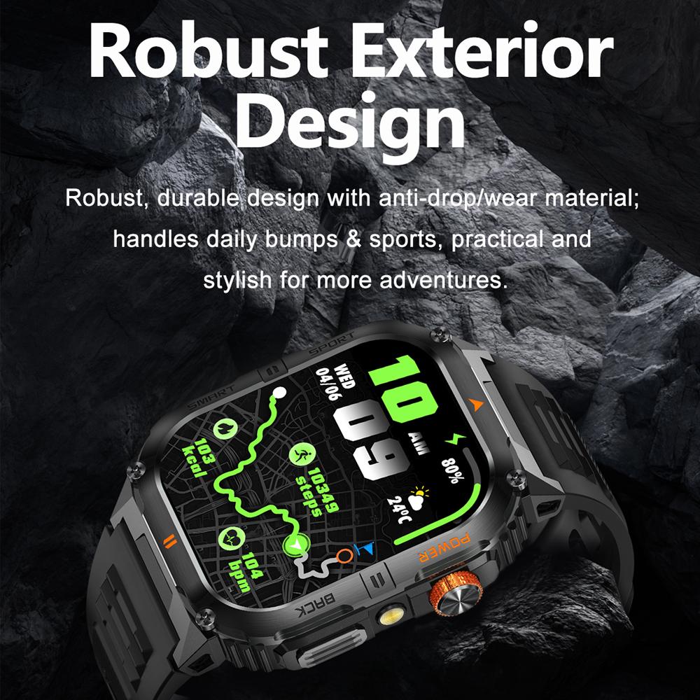 New Smart Watch Men 1000mAh Large Capacity Battery Outdoor Flashlight Bluetooth Call Waterproof Sport Fitness Smartwatch
