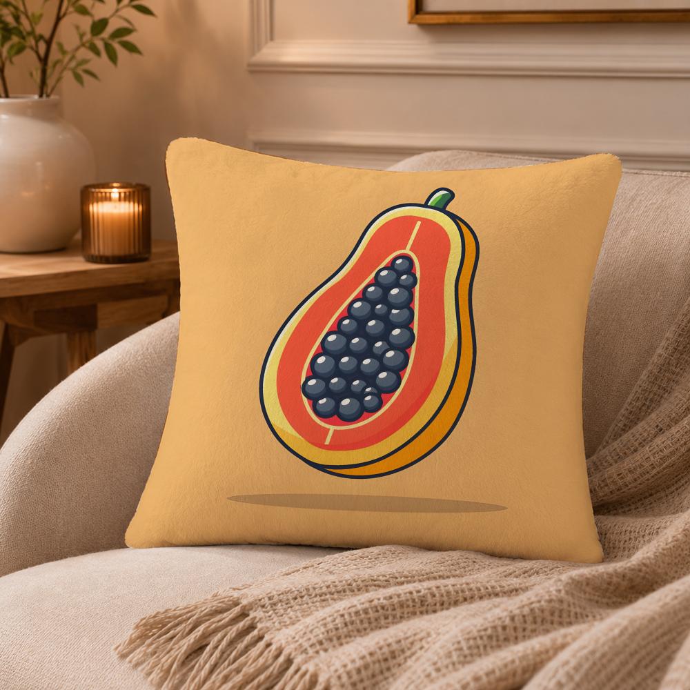 Papaya illustration Cushion Cover Anti-dustmite Pillowcase Invisible zipper silky short plush Sofa cushion cover