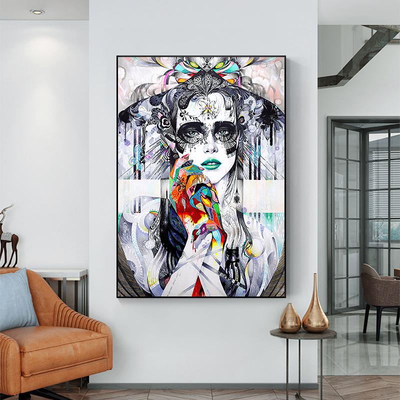 Abstract Colorful Girls Canvas Art Posters and Prints Modern Art  Graffiti Pop Art Paintings Pictures for Living Room Decor No Frame