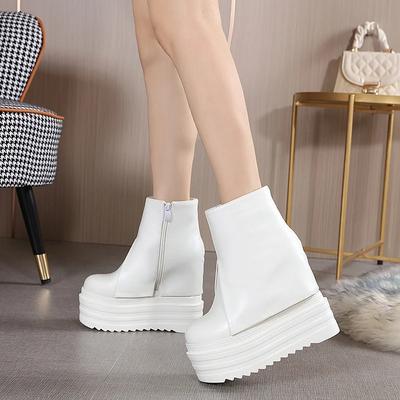 Modische 14 CM Hohe Absätze Stiefeletten Für Damen Plateau Stiefel Weiße Schwarze Damenschuhe