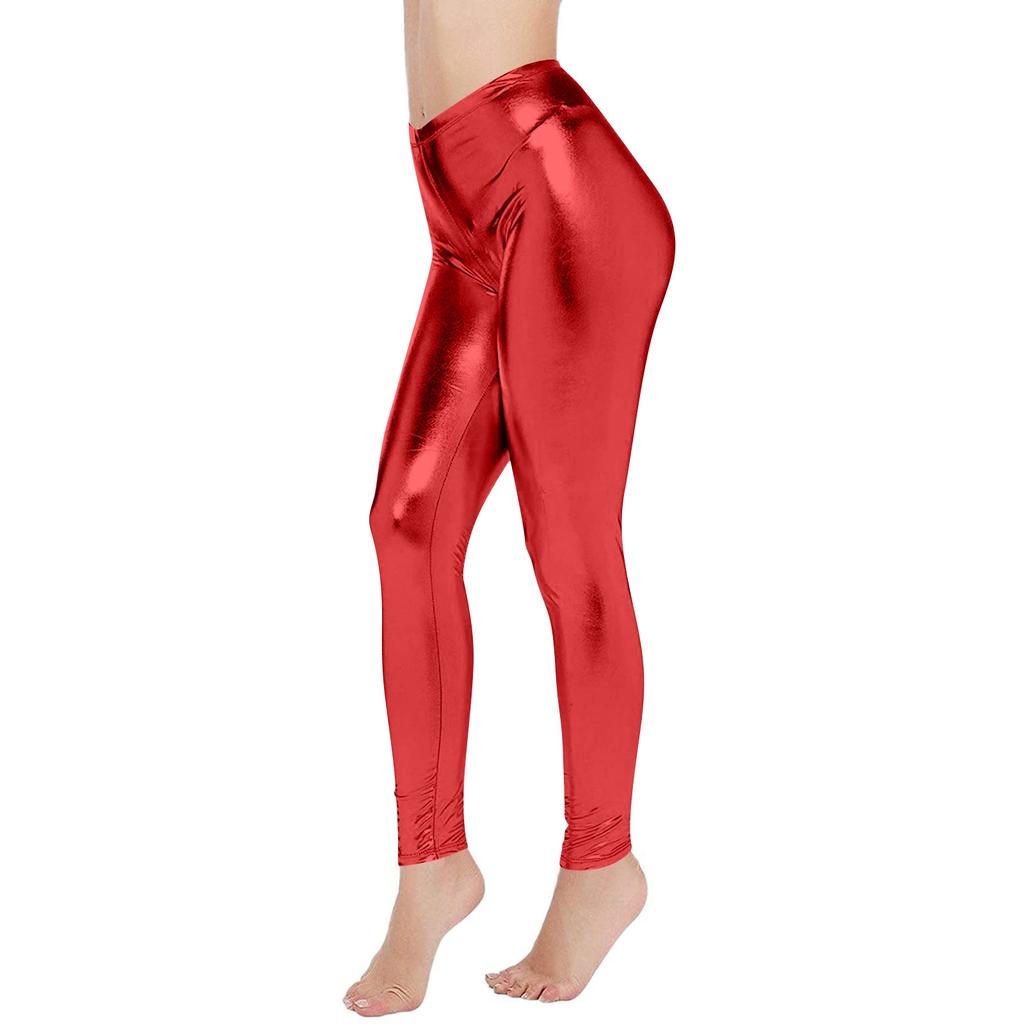 Damen Glänzende Kunstleder Leggings Yoga Hose Tanzhose