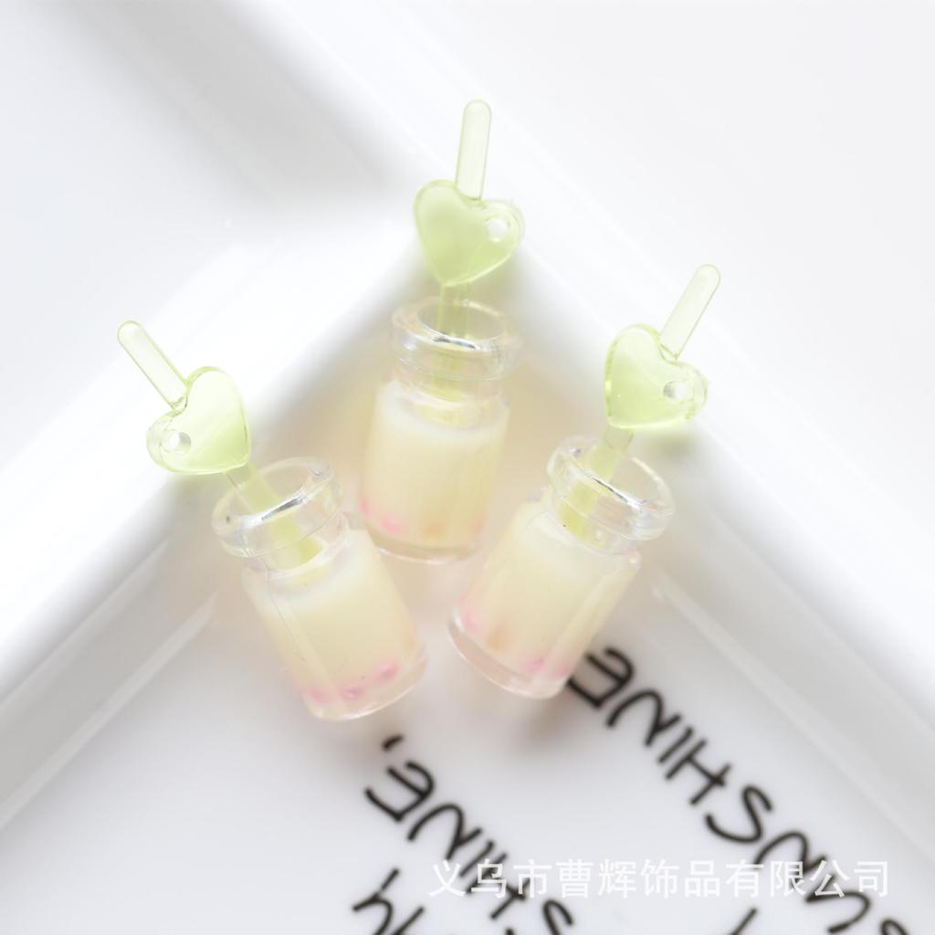 Luminous Pearl Milk Tea Straw Cup Pendant Keychain with Hanging Hole for DIY.