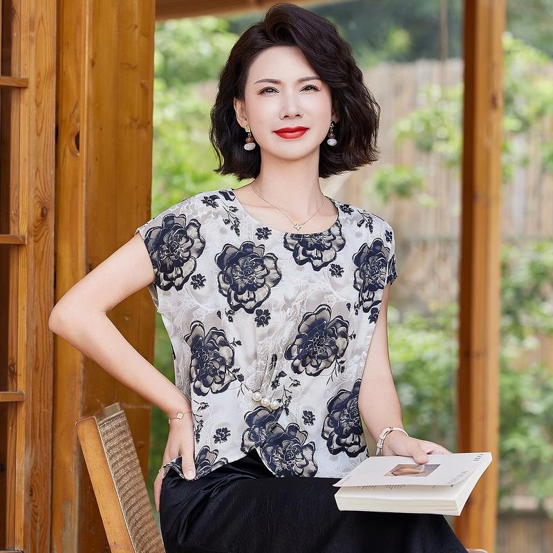 Grand Tang Lady New Chinese Style Embroidered Loose T-Shirt XXL