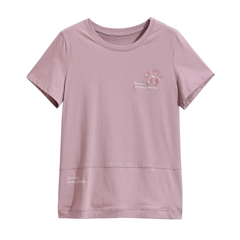 Women's Spring and Autumn T-shirt New Bottoming Shirt Temperament Pure Cotton Short-sleeved T-shirt Middle-aged Casual Large Size Top