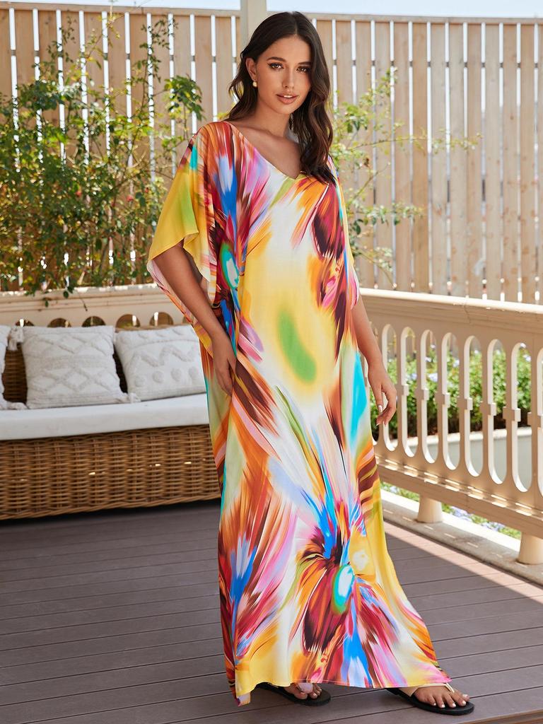 European-American Cotton Tie-Dye Beach Dress: Loose Robe & Bikini Cover-Up