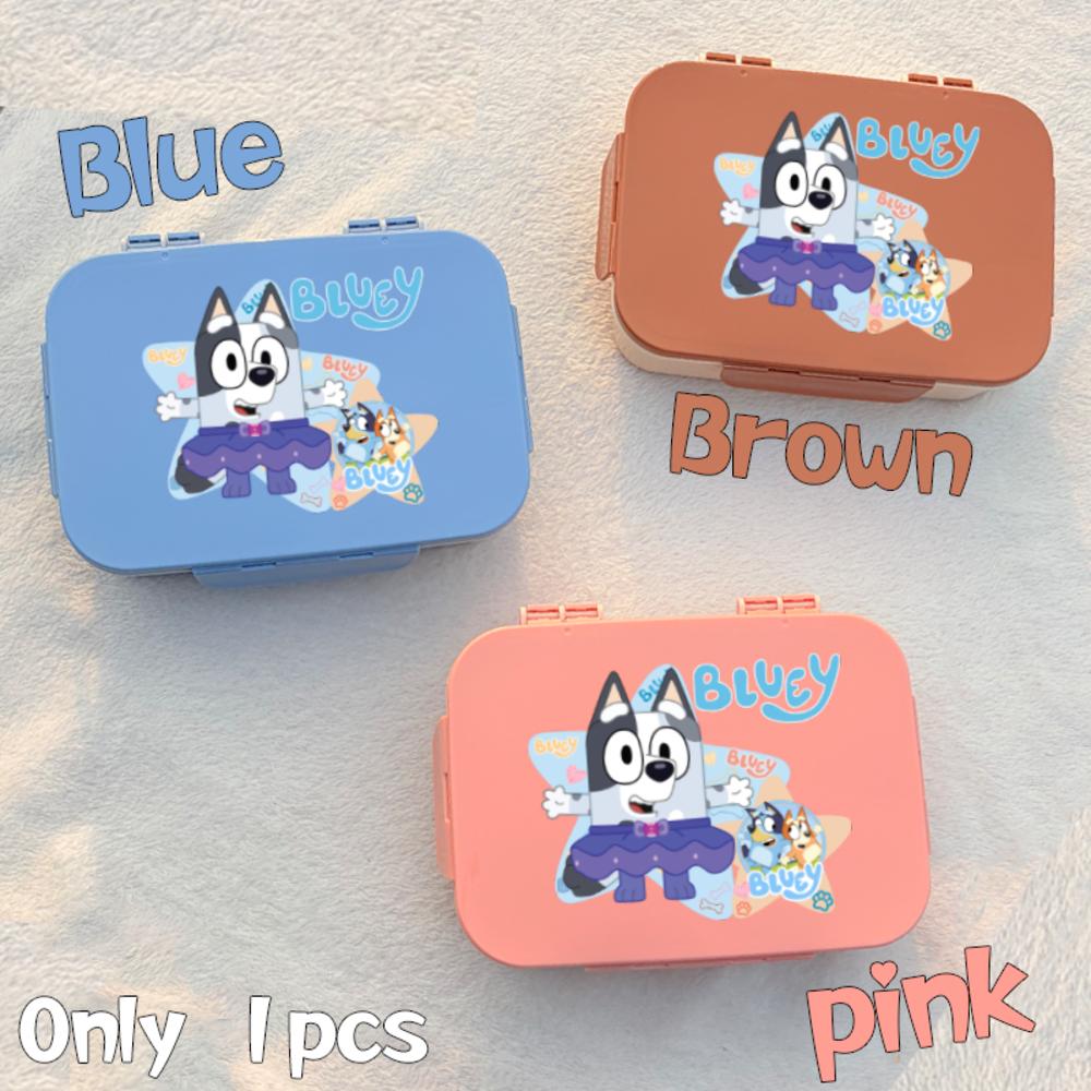 

1200ml Cartoon Bluey Lunch Box Bingo Heeler Bento Box Bandit Chilli Microwaveable Lunchbox Comes with Spoon Fork Birthday Gifts only Brown 1pcs