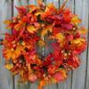 Harvest Wreath With Pumpkins Berries Vine Circle Halloween Thanksgiving Door Decor