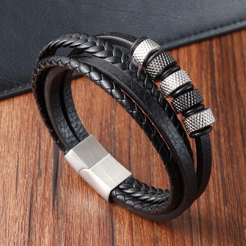 Fashion New Style Hand-woven Multi-layer Combination Accessory Stainless Steel Men's Leather Bracelet Classic Gift Big Sale