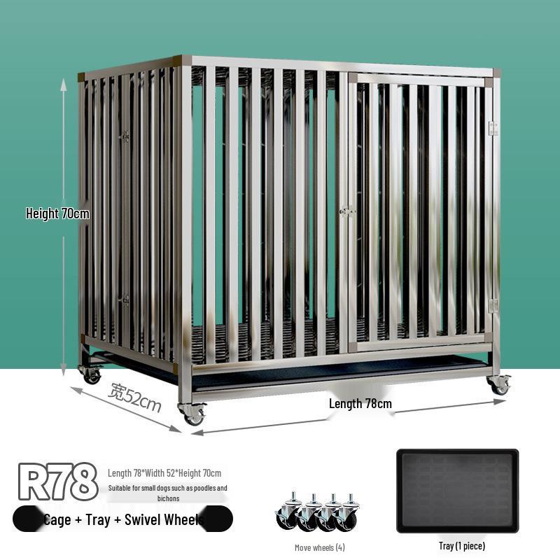 Stainless Steel Medium Folding Dog Cage with Toilet for Indoor Use - Suitable for Border Collies, Golden Retrievers, and Medium-Large Dogs.