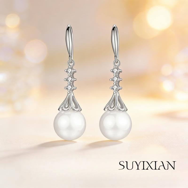 925 Sterling Silver Fashion Temperament Four-petal Flower Morning Flower Pearl Earrings Birthday Party Anniversary Gift белый