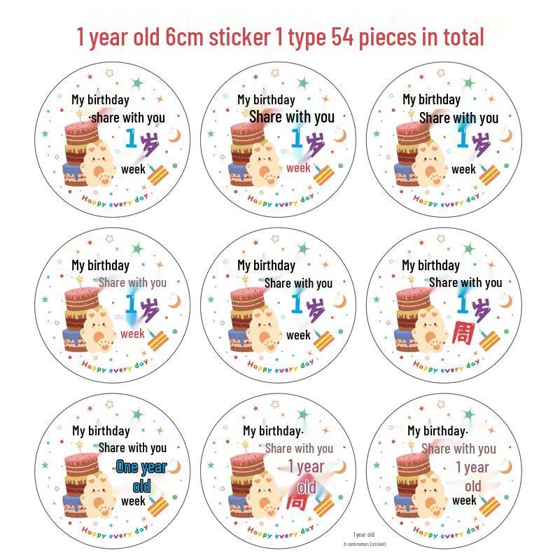 Baby's Double Full Month Happy Sticker for Birthday Party Favors, Gift Bags, and Kindergarten Teachers