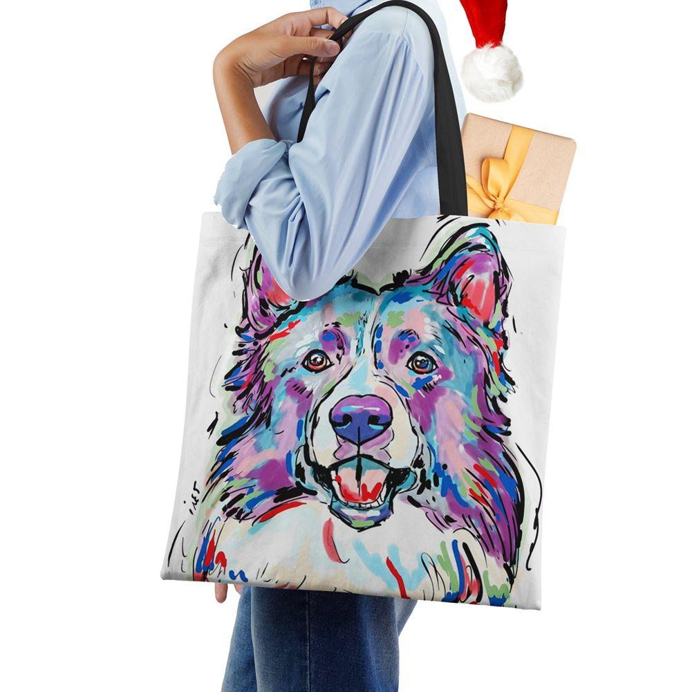 Women Shoulder Bag Shopper Travel Harajuku Canvas Casual Handbag Eco Reused Oil Painting Dog Large Capacity Tote Books Bag CLE