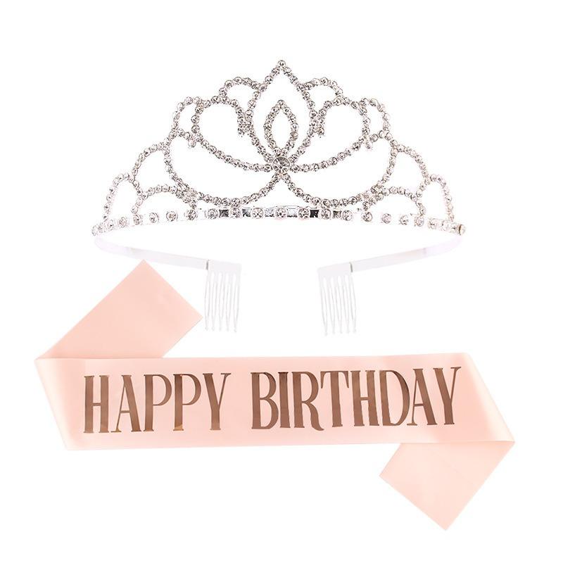 Princess crown bridal rhinestone headband birthday tiara prom party sash