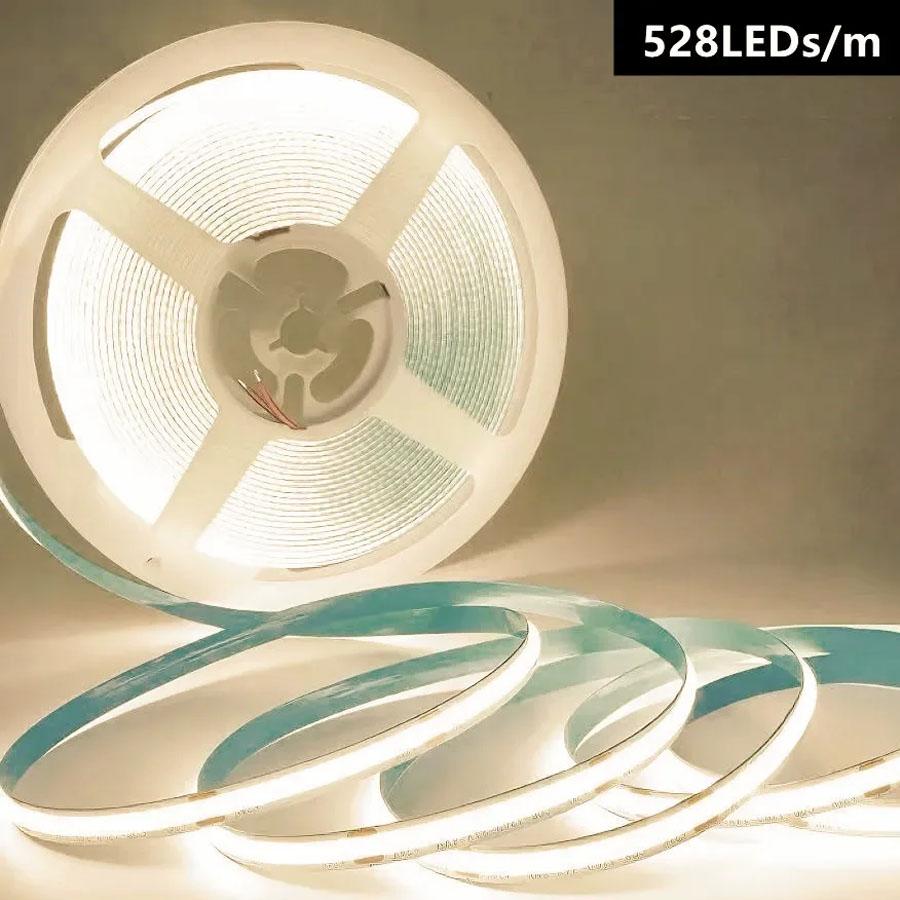 COB LED Strip Light DC12V 24V 16.4ft High Density Flexible Tape Ribbon 3000 4000K 6000K RA90 Led Lights Lighting 528 LEDs/m