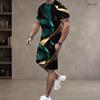Men s Plus Size Printed Round Neck Short Sleeve Top And Shorts Two Piece Set