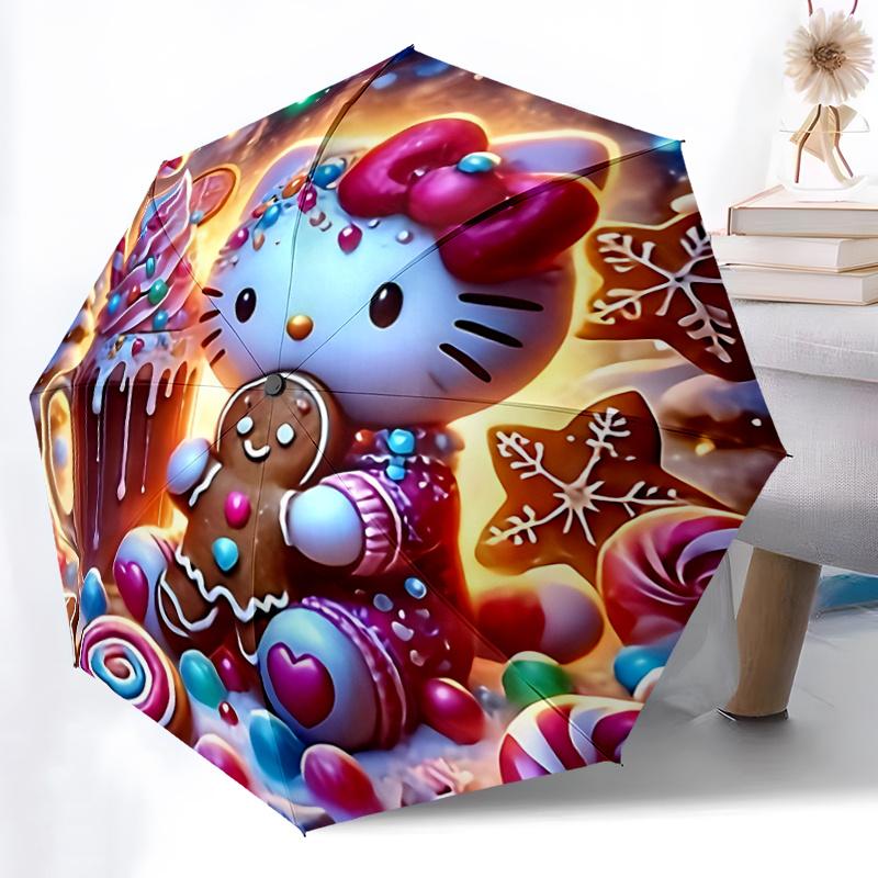 

1pc Hello Kitty Christmas Edition Automatic Opening/Closing Umbrella with Foldable Design, 8-Rib Iron Frame Outdoor Umbrella, Festive Gift for Fans, T