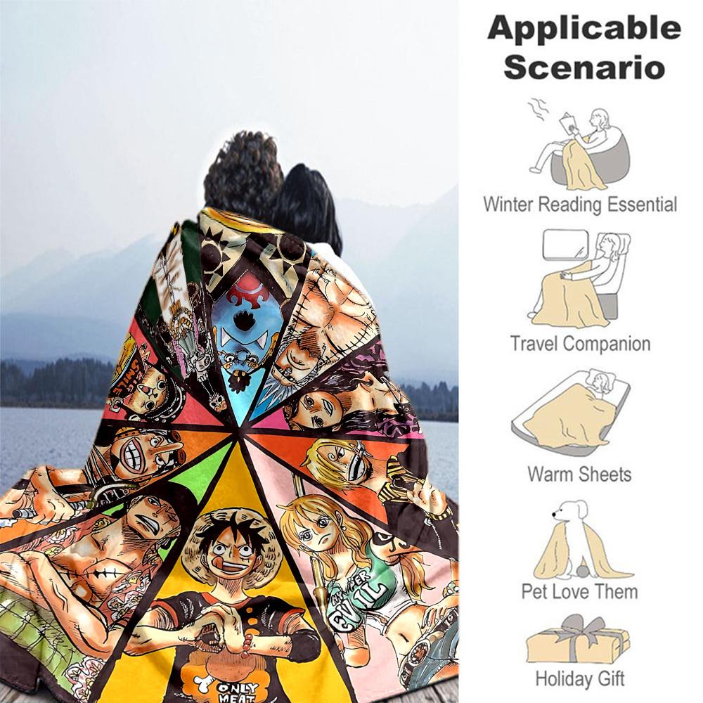 1PC One Piece Characters Outdoor Blanket Lightweight Flannel, Soft & Warm, All-Season Use for Sofa, Outdoor, Camping, Living Room, Office83