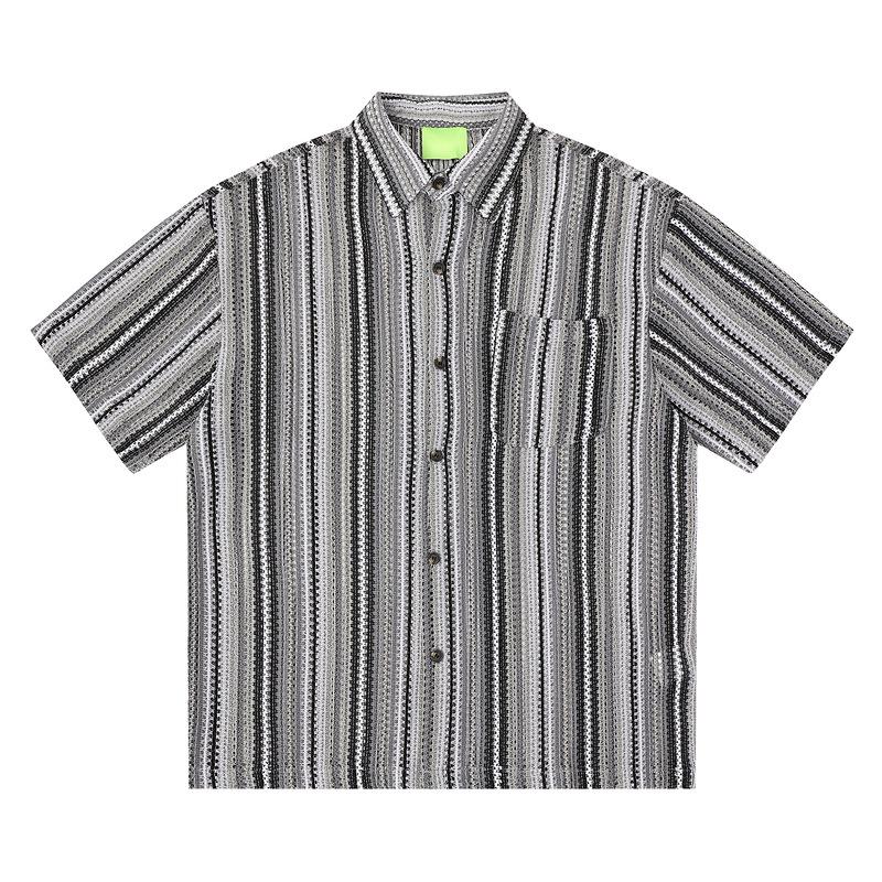 2026 Japanese retro vertical striped short-sleeved shirt men s trendy brand street loose ins niche couple casual shirt M серый