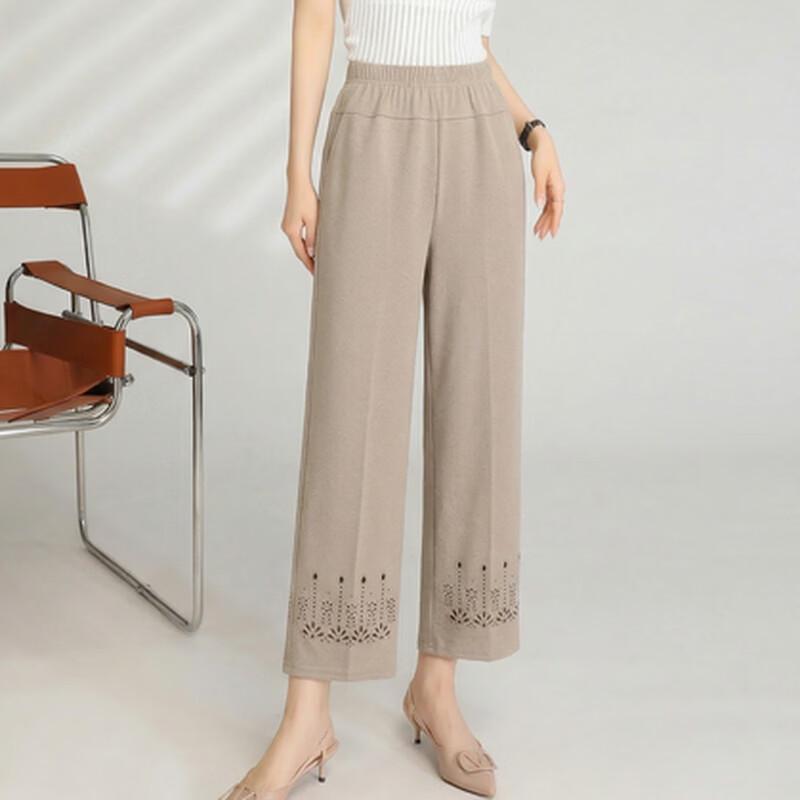 LangSha Mid-Aged Women's Solid Straight Leg Cropped Pants