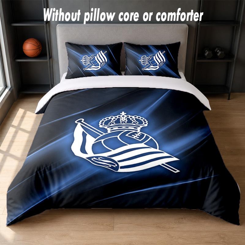 Real Sociedad FC Design Bed Bedding Set 1 Duvet Cover + 2 Pillowcases Soft Breathable Household Bed Linens
