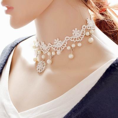 Women's New Hot Selling Lace Flower Chain Gift Jewelry Gothic Choker Beads Necklace White