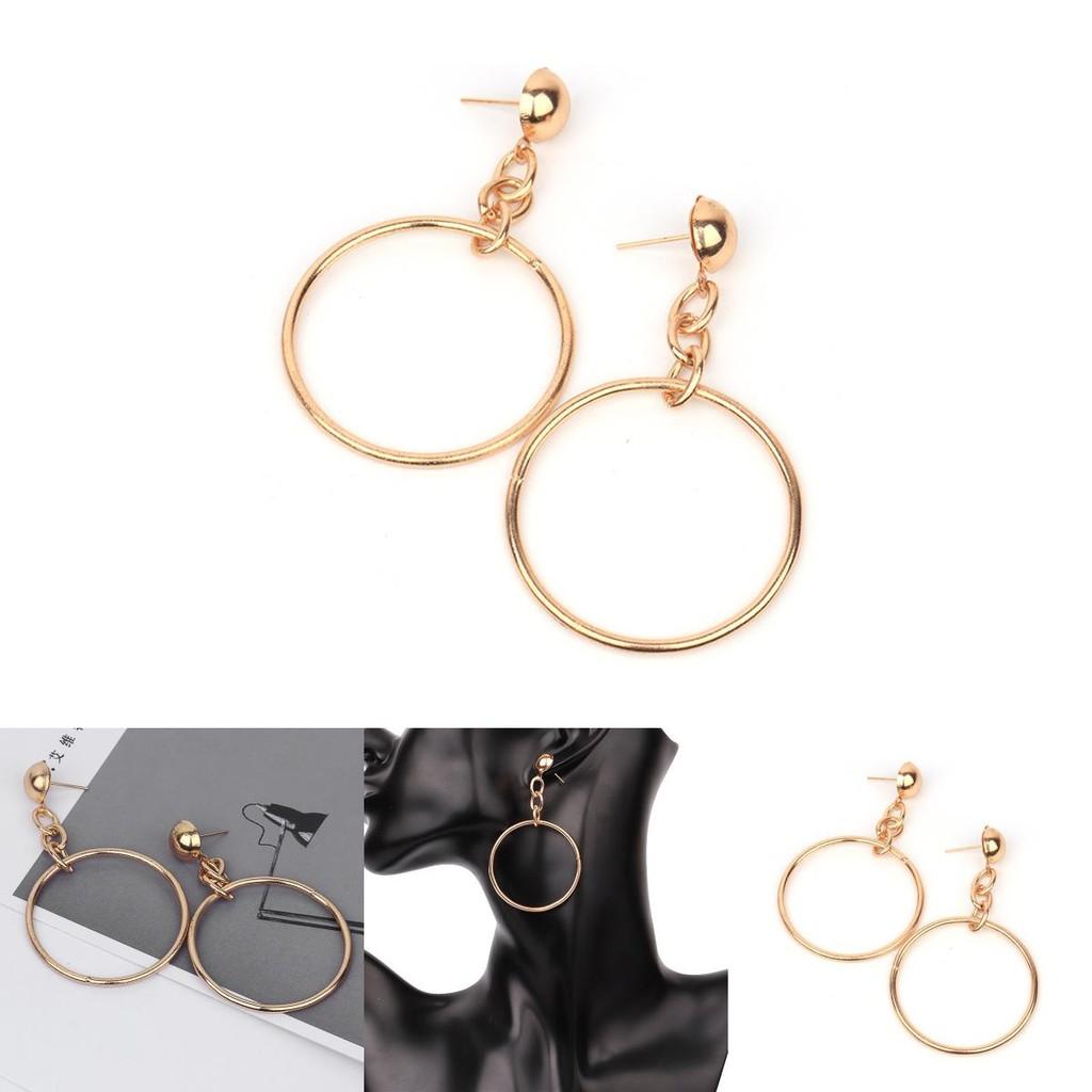 Stunning Gold Geometric Circle Earrings Fashionable Alloy Design For Women