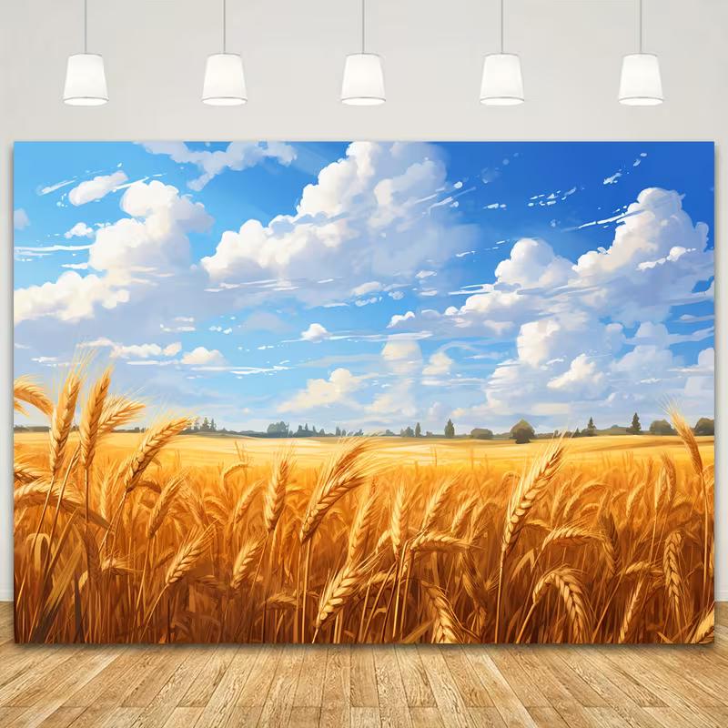 Goldenes Weizenfeld & Blauer Himmel Wandteppich Ästhetische Natur Wandbehang für Raumdekoration