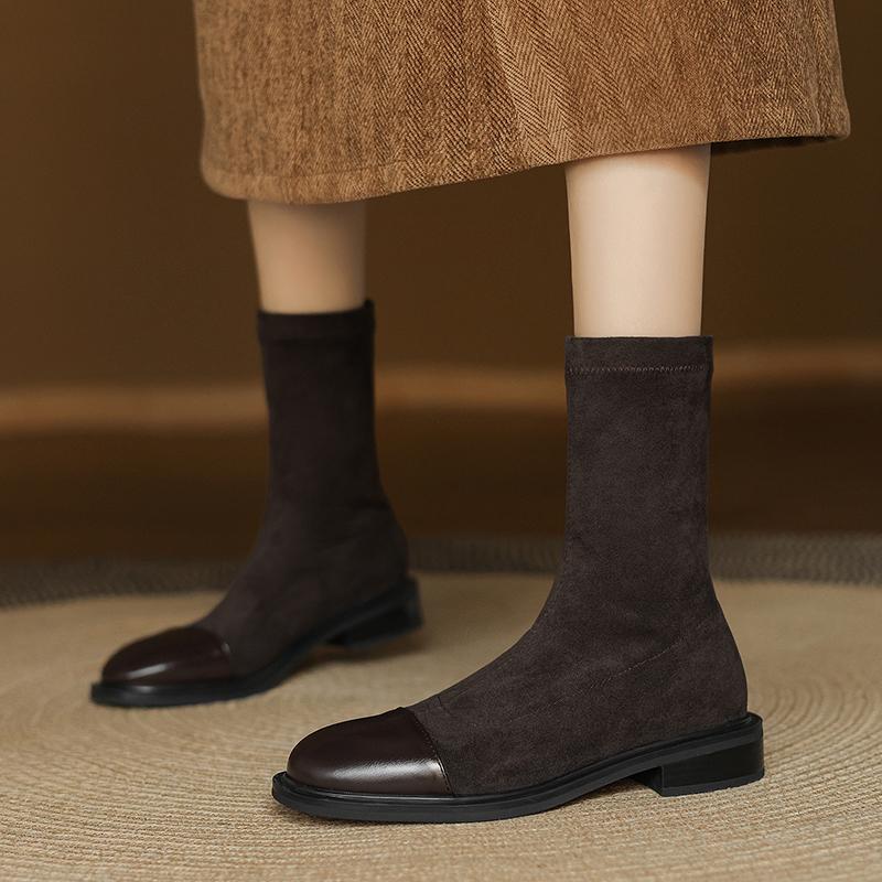 Krazing Po Microfiber Flock Winter Round Toe Size 33 Chelsea Boots Size 43 Zipper High Quality Low Heels Ankle Boots