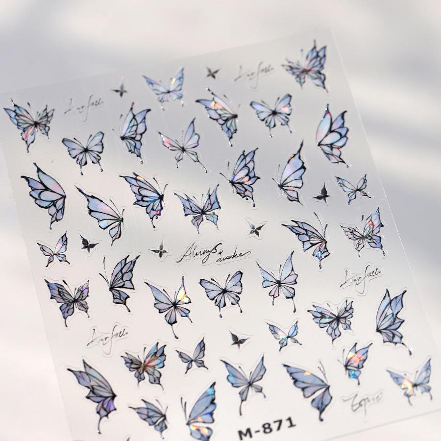 TENSOR Elegant Butterfly Ice Transparent Nail Art Stickers - Aurora Crushed Glass Effect (Model M-871)