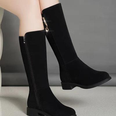 But Knee Warm Velvet Medium Boots Cotton Shoes Snow Boots Women's Autumn and Winter New Flat-bottomed Versatile Martin Boots
