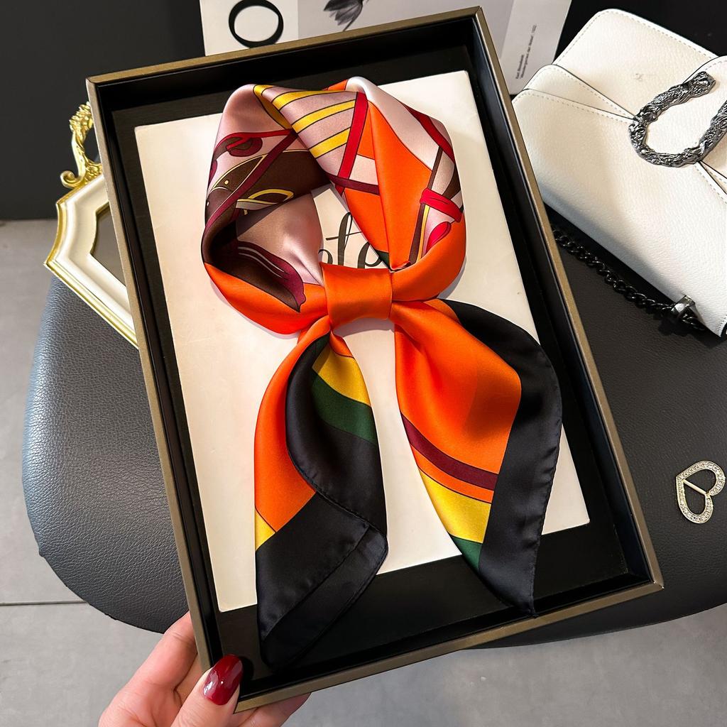 New Luxury Horse Pattern Silk Square Scarf Women Soft Satin Hairband Neckerchief Office Hijab Headband Foulard Bag Ribbons Gift