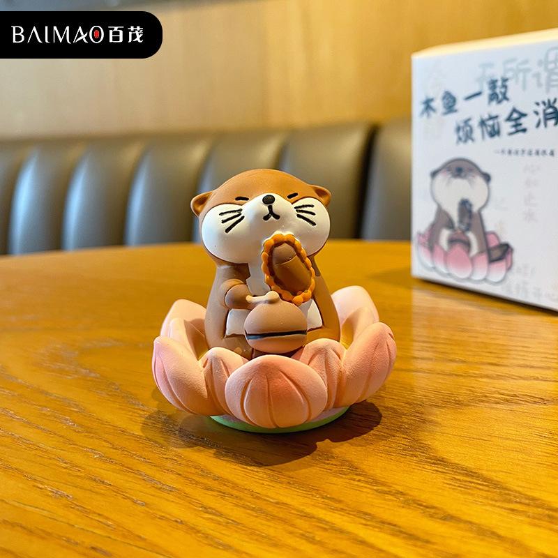 Cartoon Exquisite Resin Handicraft Desktop Small Ornament, Original Buddhist Good Luck Lotus Lotus Pig Cute Handmade Figurines