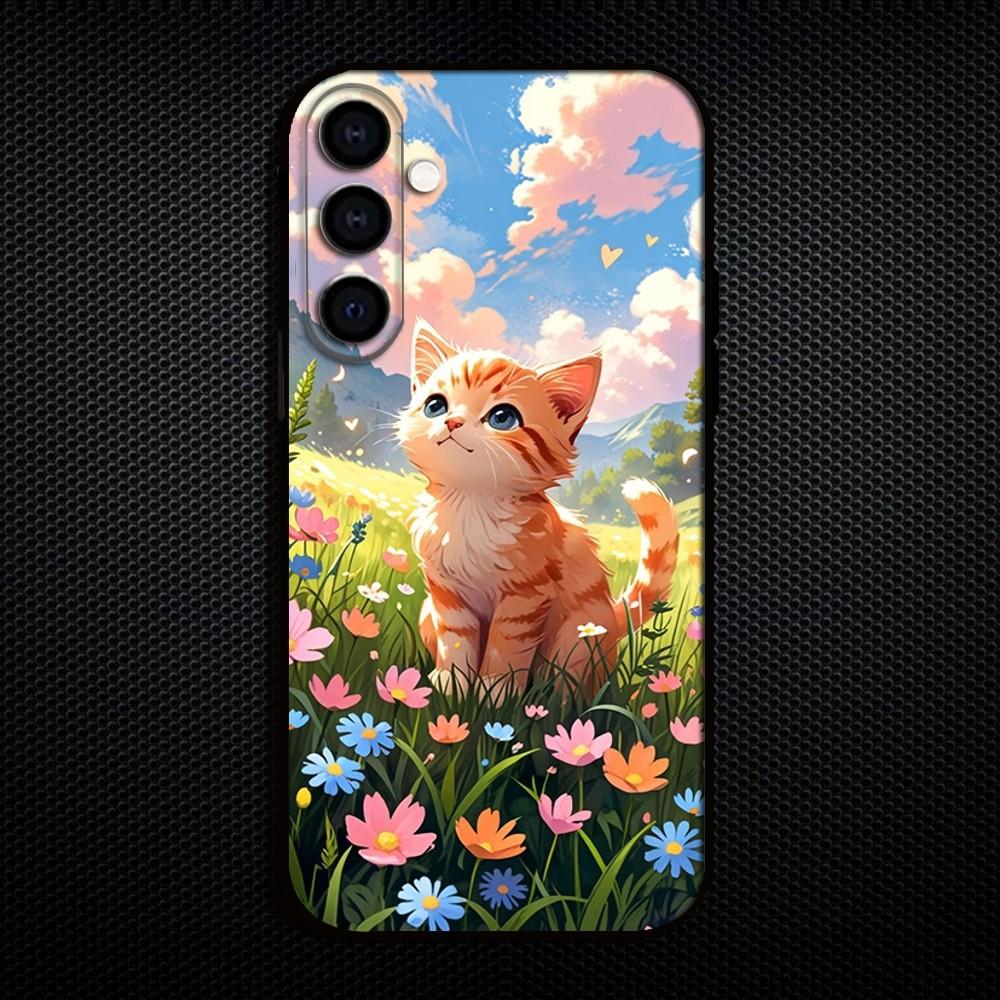 Beautiful Cat Cartoon Phone Case For Samsung Galaxy A73/A72/A71/A70/A53/A52/A51/Others Soft Black Shell Samsung a50 30s 50s
