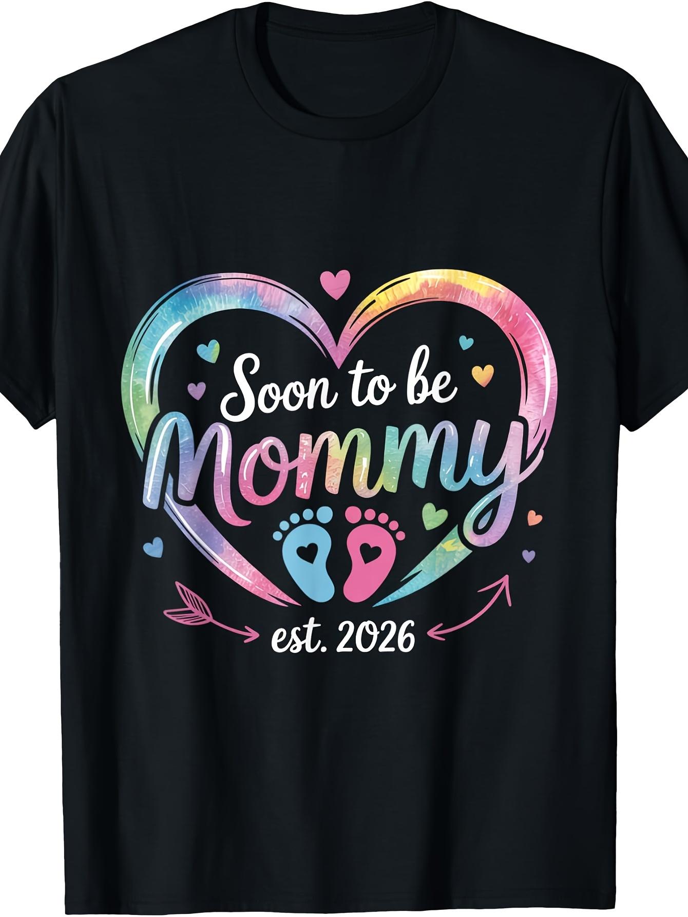 2026 About to Be a Mom Pattern T-Shirt- Featuring a About to Be a Mom Design Adorned with Colorful Hearts and Footprints XXL