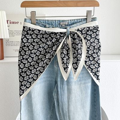 Satin Silk Scarf Literary Style Versatile Accessory Waist Triangle Scarf Belt Ethnic Style Shirt Extender Women's Fashion
