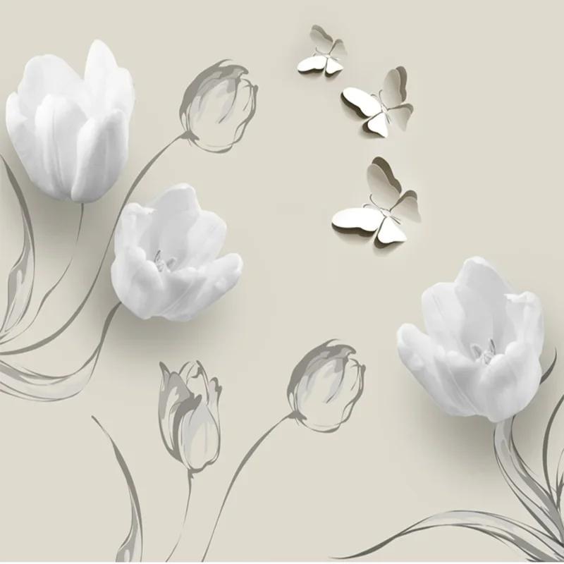 3D Fototapete Mode Minimalistischer Tulpenschmetterling 3D Kunst Wandbild Wohnzimmer Sofa Hintergrundbild Heimdekoration