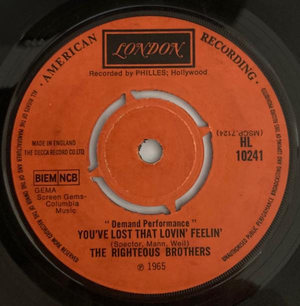 

7inch Record RIGHTEOUS BROTHERS - You ve Lost That Lovin Feelin / U HL10241 London Records 1969 UK Rock Used