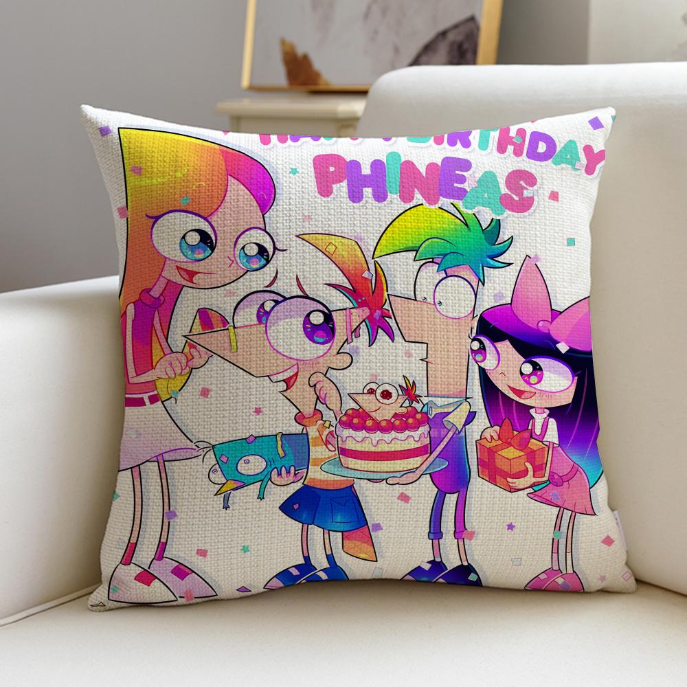 Creative PPhineas and FerbS Cushion Cover Breathable and skinfriendly linen pillowcase square removable and washable cushion